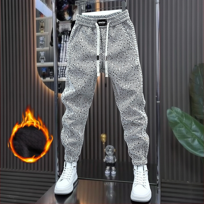 Pánske fleece športové nohavice, rovný strih, zima 2025, stredný pás, zmes polyester-bavlna (95% polyester), voľnočasové