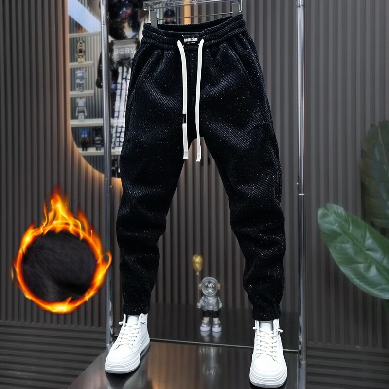 Pánske fleece športové nohavice, rovný strih, zima 2025, stredný pás, zmes polyester-bavlna (95% polyester), voľnočasové