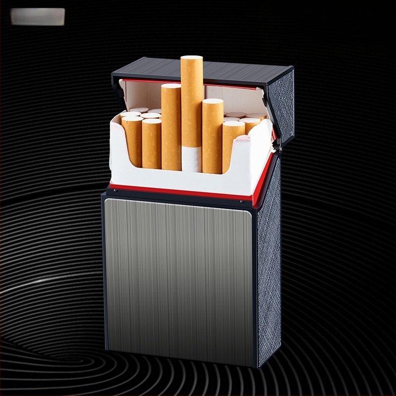 Hlinírový box na cigarety, kapacita 20 cigariet, klapkový kryt, opakovane použiteľný, s vlastným logom – Suction Pie, minimalistický štýl