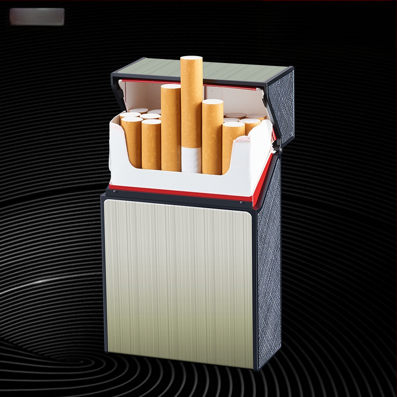 Hlinírový box na cigarety, kapacita 20 cigariet, klapkový kryt, opakovane použiteľný, s vlastným logom – Suction Pie, minimalistický štýl