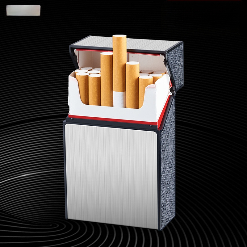 Hlinírový box na cigarety, kapacita 20 cigariet, klapkový kryt, opakovane použiteľný, s vlastným logom – Suction Pie, minimalistický štýl