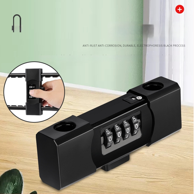 U-typ zámok s heslom pre sklenené dvere, mechanický, oceľový, hrúbka zámkovej tyčinky 15 mm, rozstup tyčí 85 mm