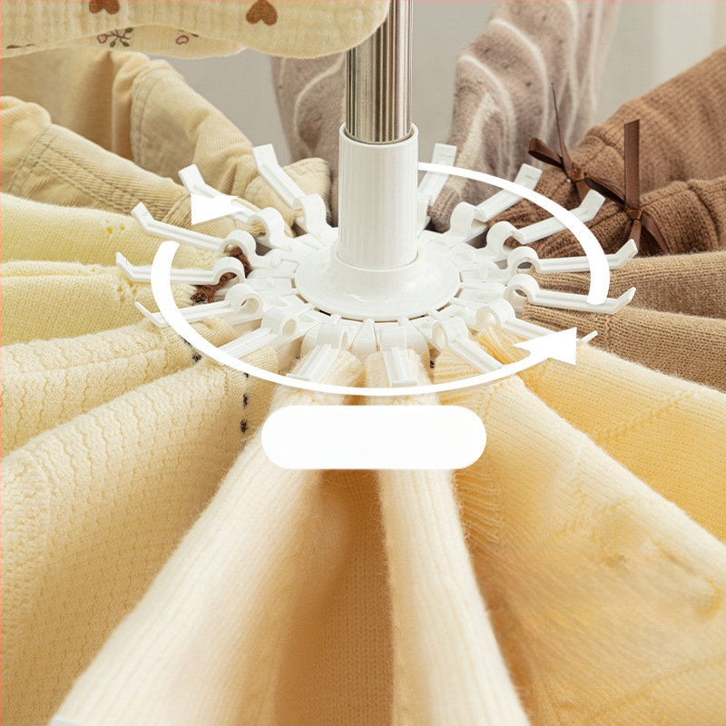 Stojan na sušenie detského oblečenia, mobilný, podlahový, kruhový s klip dizajnom, z plastu