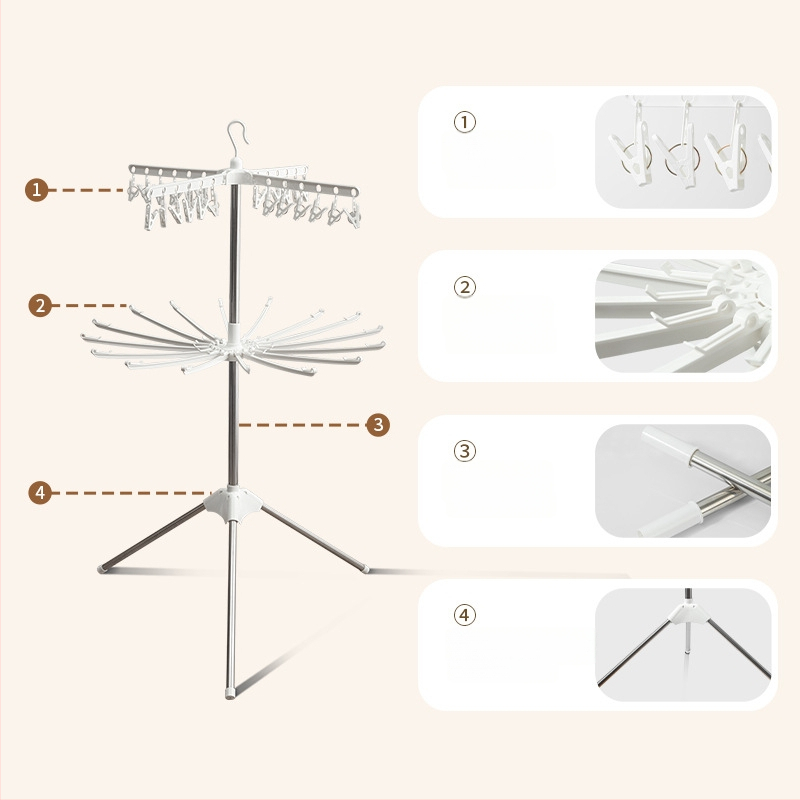 Stojan na sušenie detského oblečenia, mobilný, podlahový, kruhový s klip dizajnom, z plastu