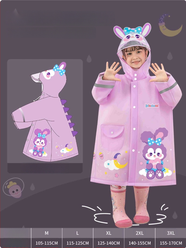 Detské EVA pončo do dažďa s karikatúrnym dizajnom, EVA látka 0,15 mm, reflexná páska, zapínanie prackou