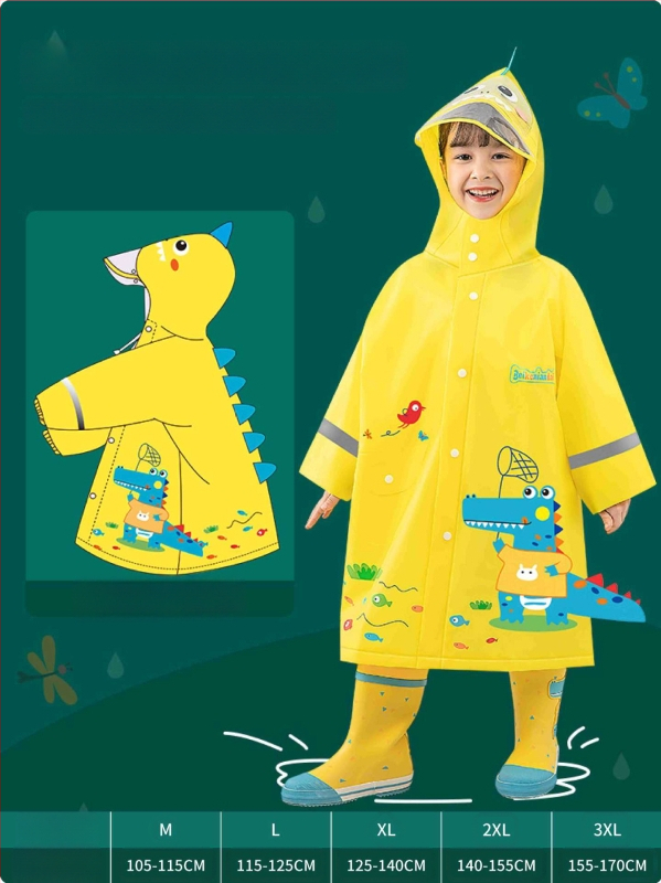 Detské EVA pončo do dažďa s karikatúrnym dizajnom, EVA látka 0,15 mm, reflexná páska, zapínanie prackou
