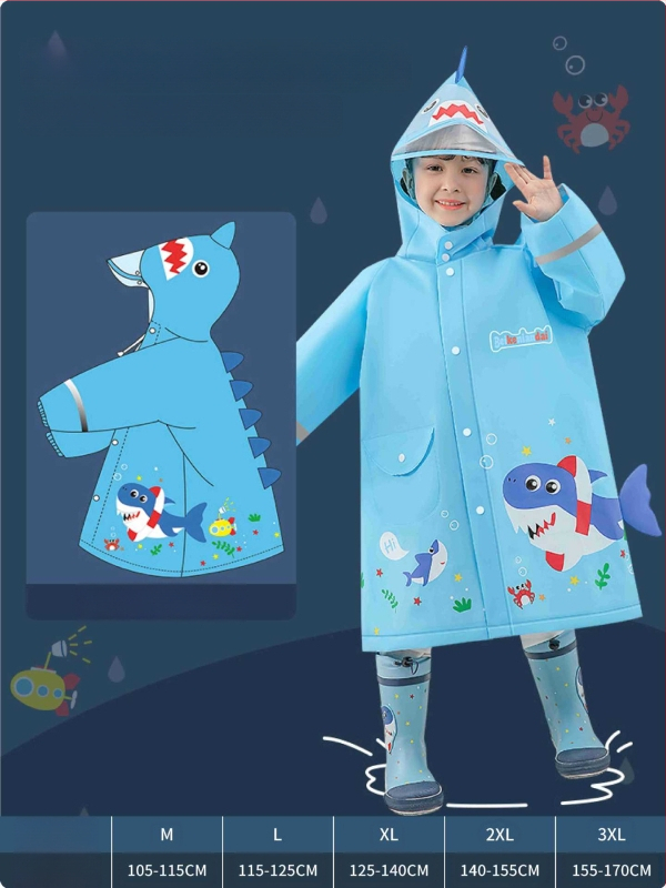 Detské EVA pončo do dažďa s karikatúrnym dizajnom, EVA látka 0,15 mm, reflexná páska, zapínanie prackou