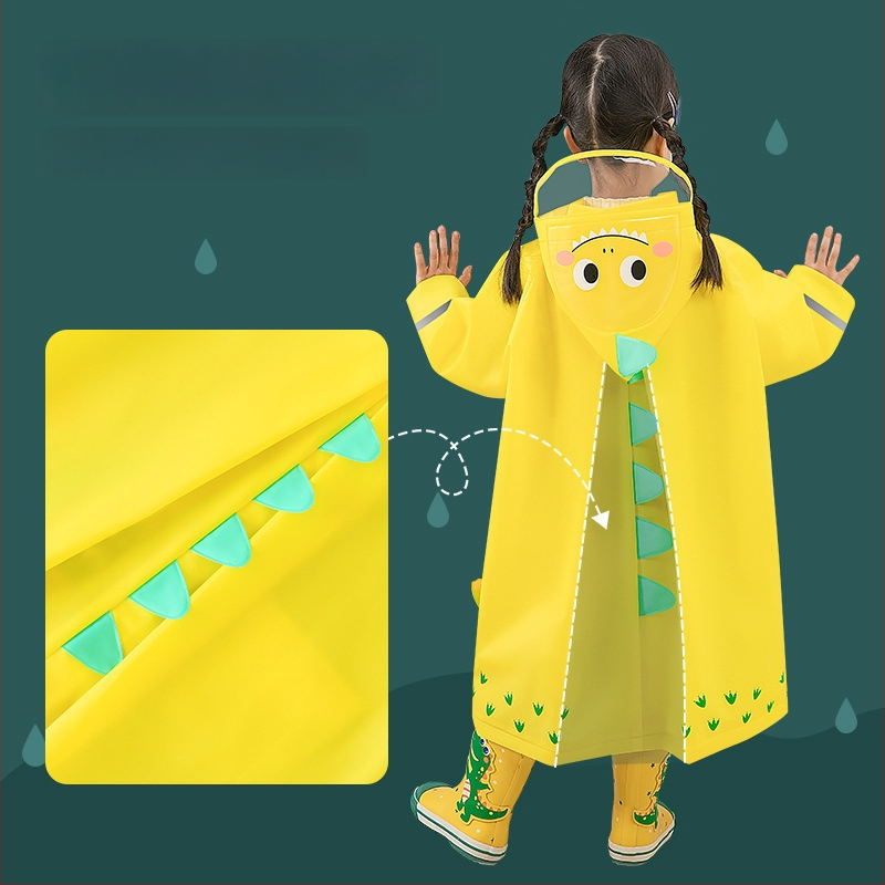 Detské EVA pončo do dažďa s karikatúrnym dizajnom, EVA látka 0,15 mm, reflexná páska, zapínanie prackou