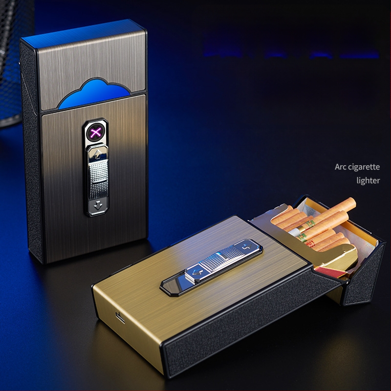 B05 USB nabíjacia puzdro na cigarety s integrovaným oblúkovým zapaľovačom, kapacita 20 cigariet, ABS materiál