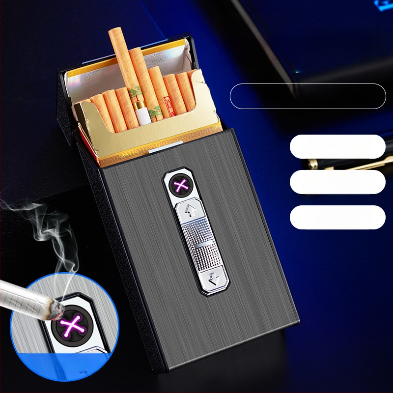 B05 USB nabíjacia puzdro na cigarety s integrovaným oblúkovým zapaľovačom, kapacita 20 cigariet, ABS materiál