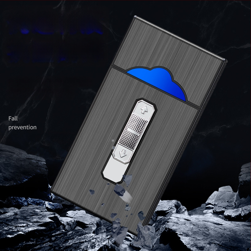 B05 USB nabíjacia puzdro na cigarety s integrovaným oblúkovým zapaľovačom, kapacita 20 cigariet, ABS materiál