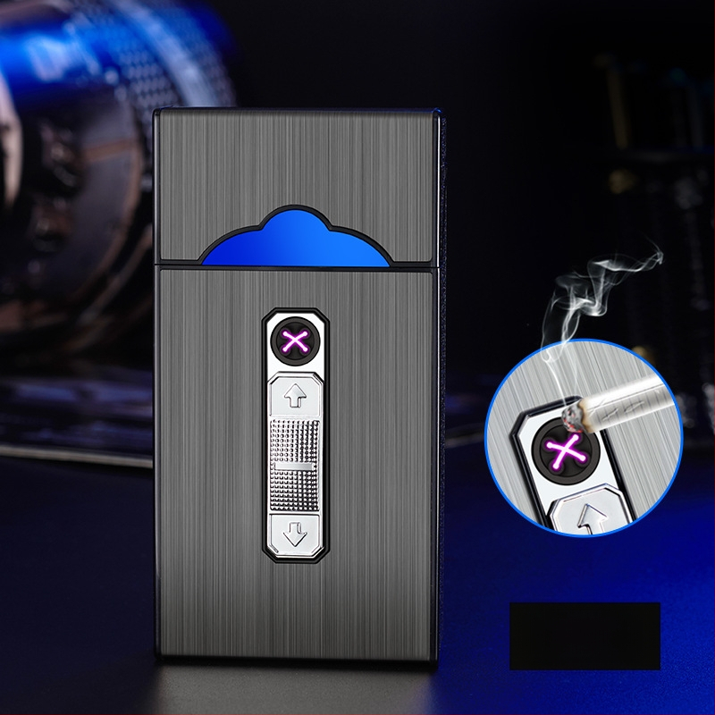 B05 USB nabíjacia puzdro na cigarety s integrovaným oblúkovým zapaľovačom, kapacita 20 cigariet, ABS materiál