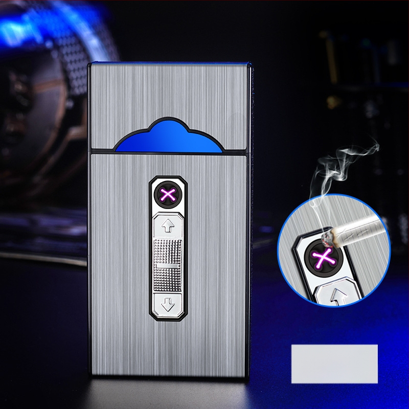B05 USB nabíjacia puzdro na cigarety s integrovaným oblúkovým zapaľovačom, kapacita 20 cigariet, ABS materiál
