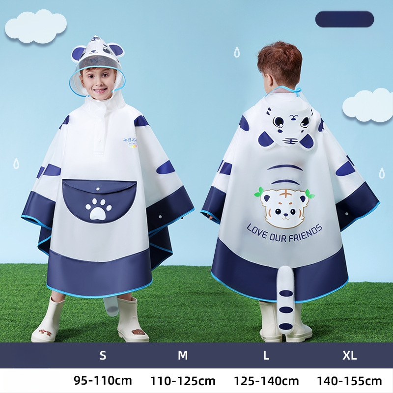 Detský EVA nepremokavý plášť-pončo v štýle plášte, s priestorom na batoh