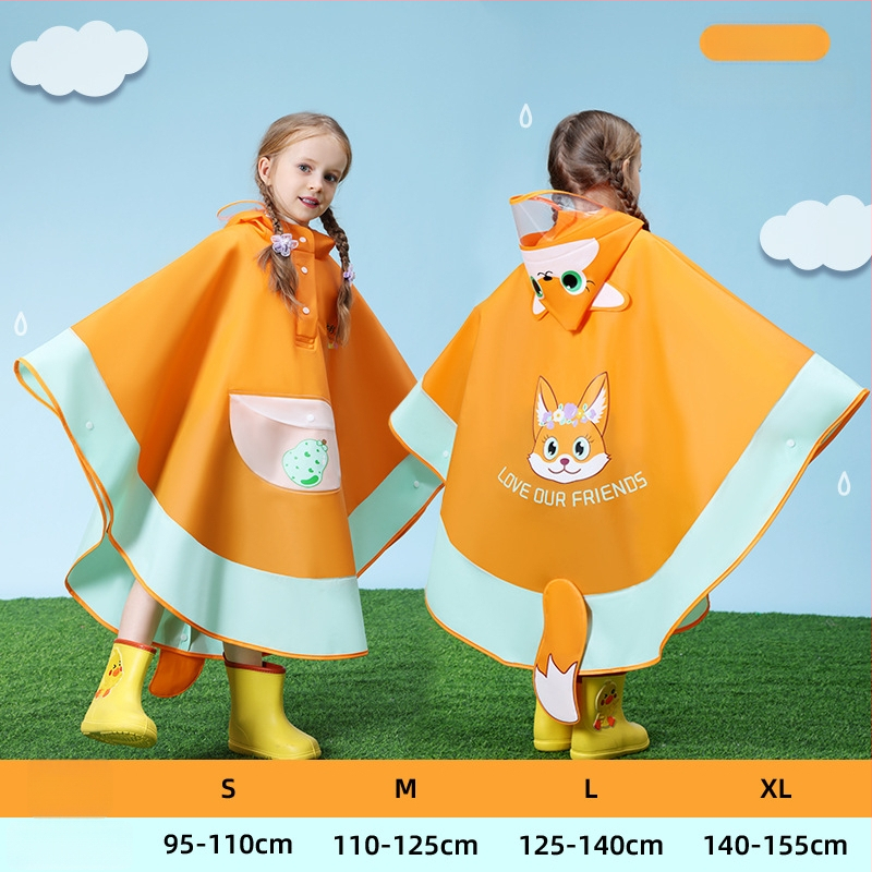 Detský EVA nepremokavý plášť-pončo v štýle plášte, s priestorom na batoh