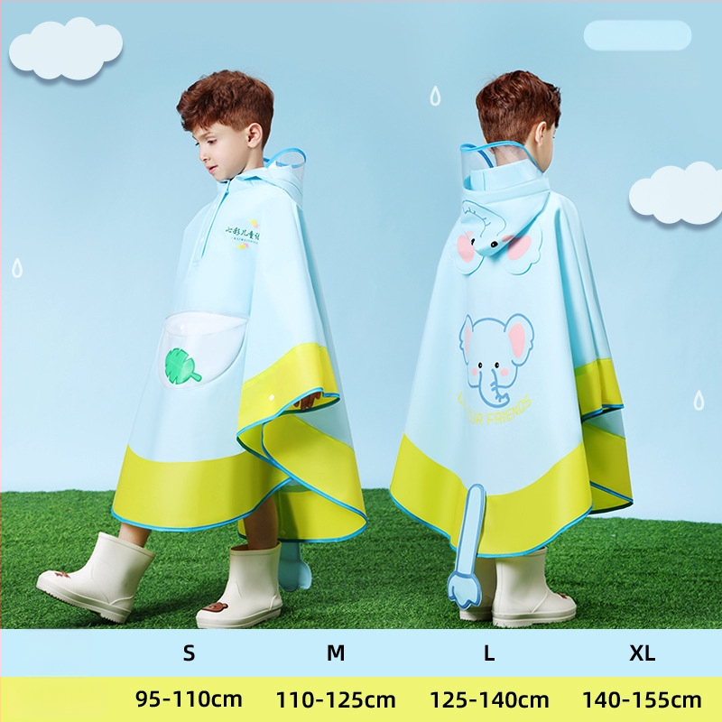 Detský EVA nepremokavý plášť-pončo v štýle plášte, s priestorom na batoh