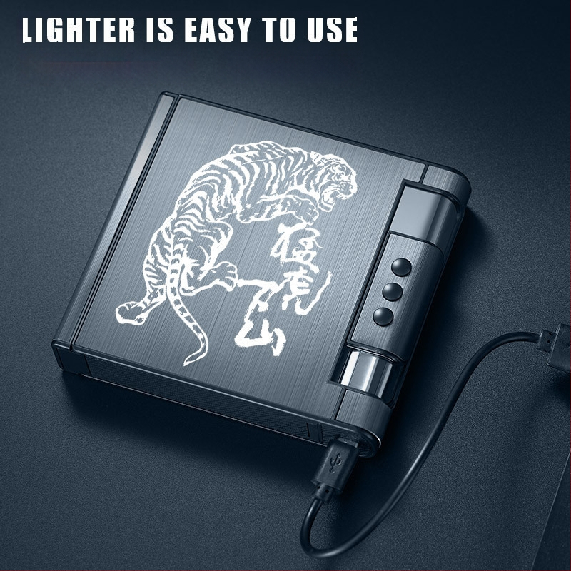 Hliníková USB dobíjateľná zapaľovač s integrovaným puzdrom, opakovane použiteľný, možnosť tlače loga, štýl svetlý luxus – Water Ice, balenie 100 kusov