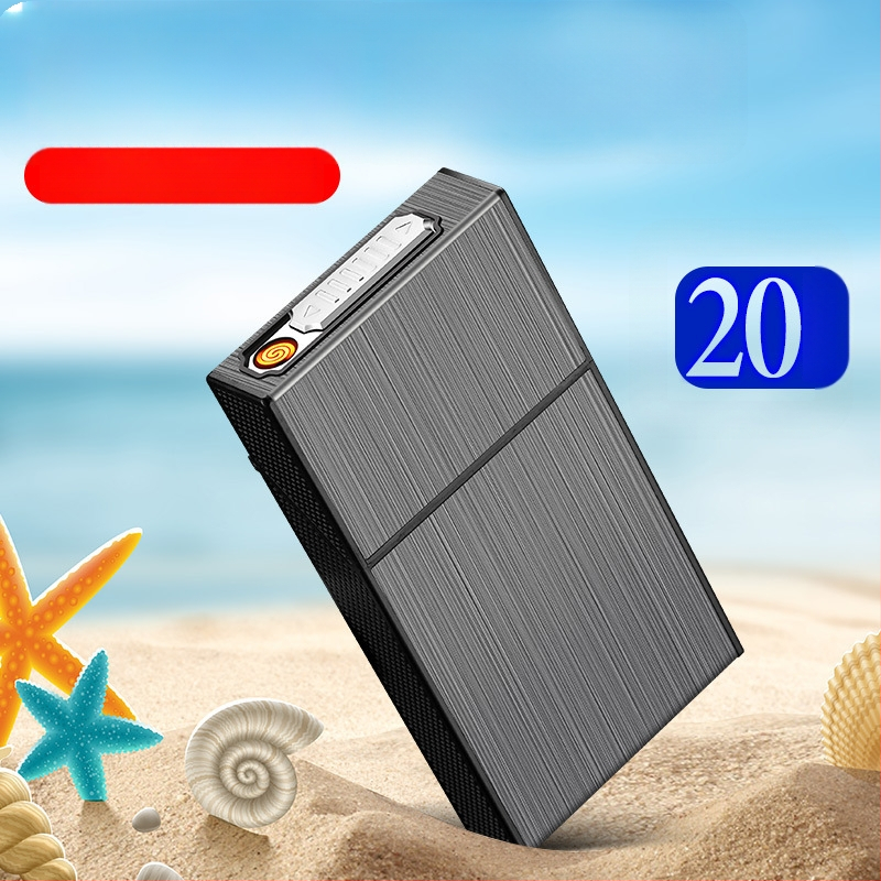 Hlinírová krabička na cigarety s integrovaným nabíjateľným zapaľovačom, moderný minimalistický štýl, gravírovanie/logo na prispôsobenie, ideálny darček k narodeninám, na nový domov alebo firemné dary