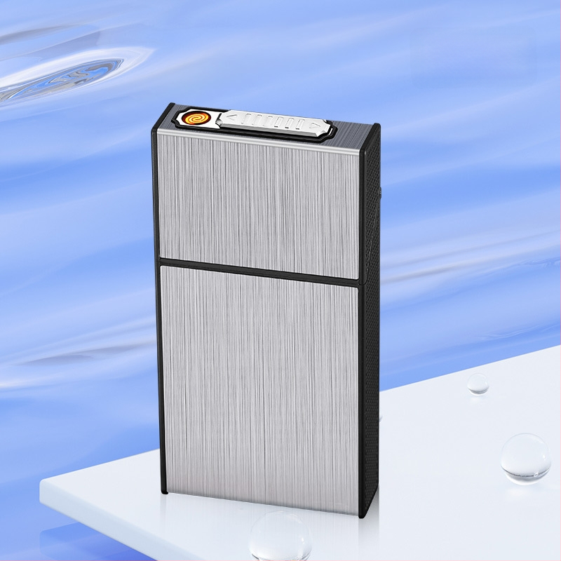 Hlinírová krabička na cigarety s integrovaným nabíjateľným zapaľovačom, moderný minimalistický štýl, gravírovanie/logo na prispôsobenie, ideálny darček k narodeninám, na nový domov alebo firemné dary