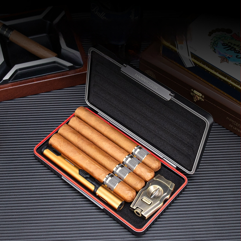 Humidor na cigary z leteckého hliníka, sada 5 dielov, ultra tenký 3 cm, vodeodolný, prenosný