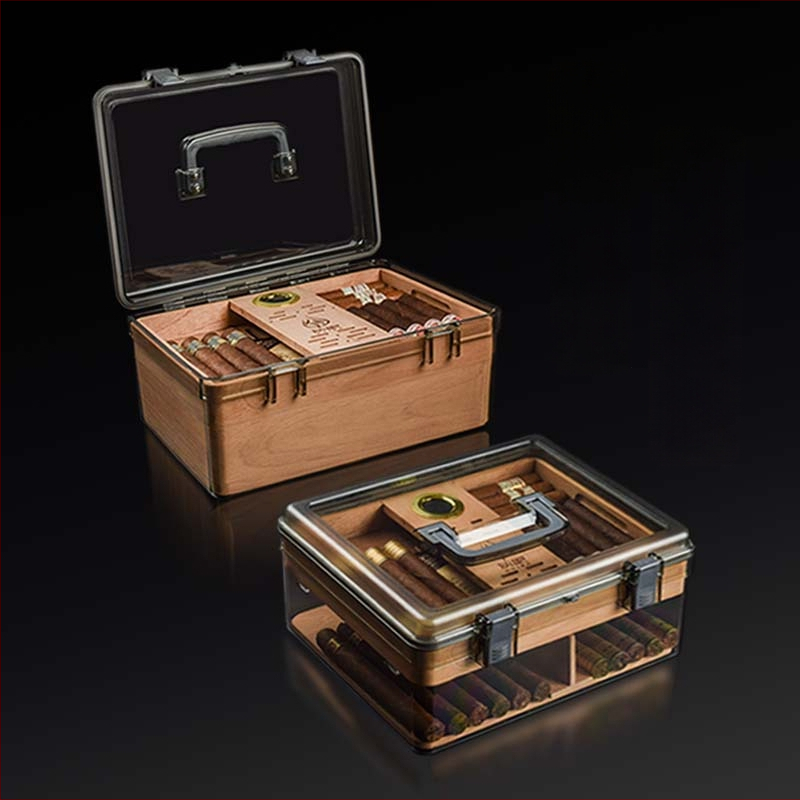 Grus humidor na cigare s cedrovým drevom na starnutie, prenosný a uzavretý
