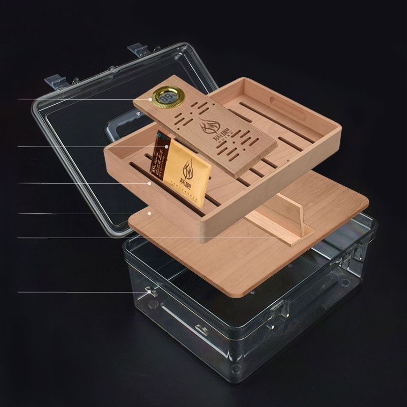 Grus humidor na cigare s cedrovým drevom na starnutie, prenosný a uzavretý