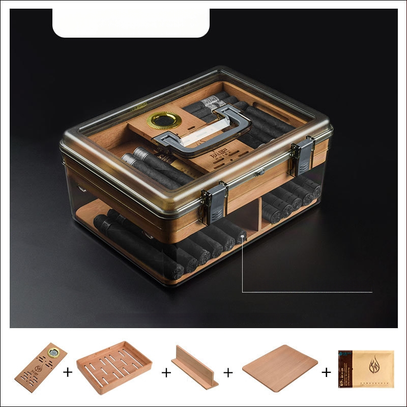 Grus humidor na cigare s cedrovým drevom na starnutie, prenosný a uzavretý