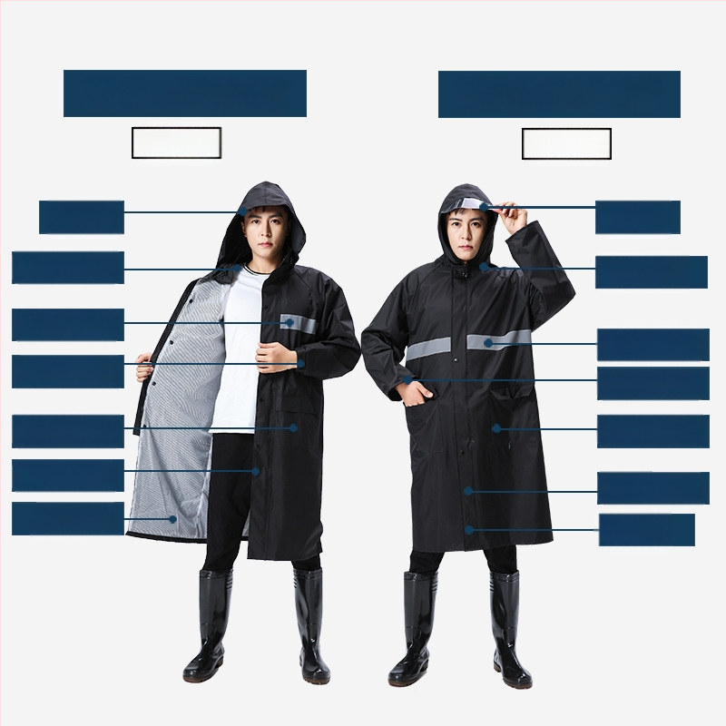 Yanli reflexný dážďový plášť pre elektrické vozidlá a motocykle, hrubý a predĺžený, úplné pokrytie tela, tkanina Pongee s PVC vodotesnou vrstvou