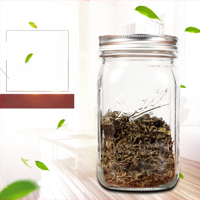 Sklenený Mason pohár so tesniacim uzáverom, vlhkostne odolný kanister na bylinky a príslušenstvo k tabaku