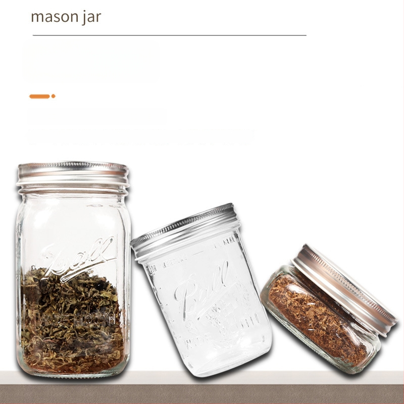 Sklenený Mason pohár so tesniacim uzáverom, vlhkostne odolný kanister na bylinky a príslušenstvo k tabaku