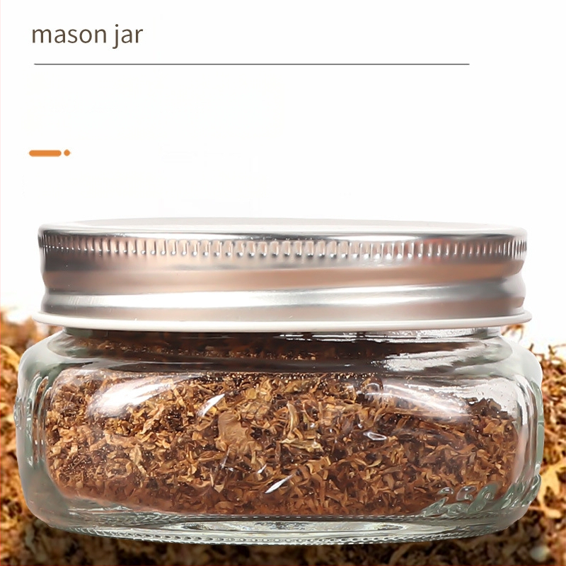 Sklenený Mason pohár so tesniacim uzáverom, vlhkostne odolný kanister na bylinky a príslušenstvo k tabaku