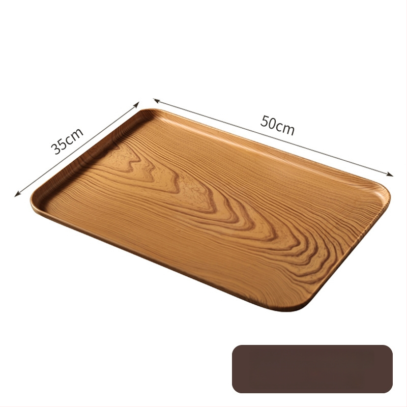 Podnos na čaj s dreveným vzorom, obdĺžnikový, do obývačky a hotelovej služby kávy (Materiál: živica; Značka: Senhaoxiang; Štýl: svetlý luxus a retro; Výrobný spôsob: polo-manualný a polo-mechanický; Hmotnosť: 300 g)