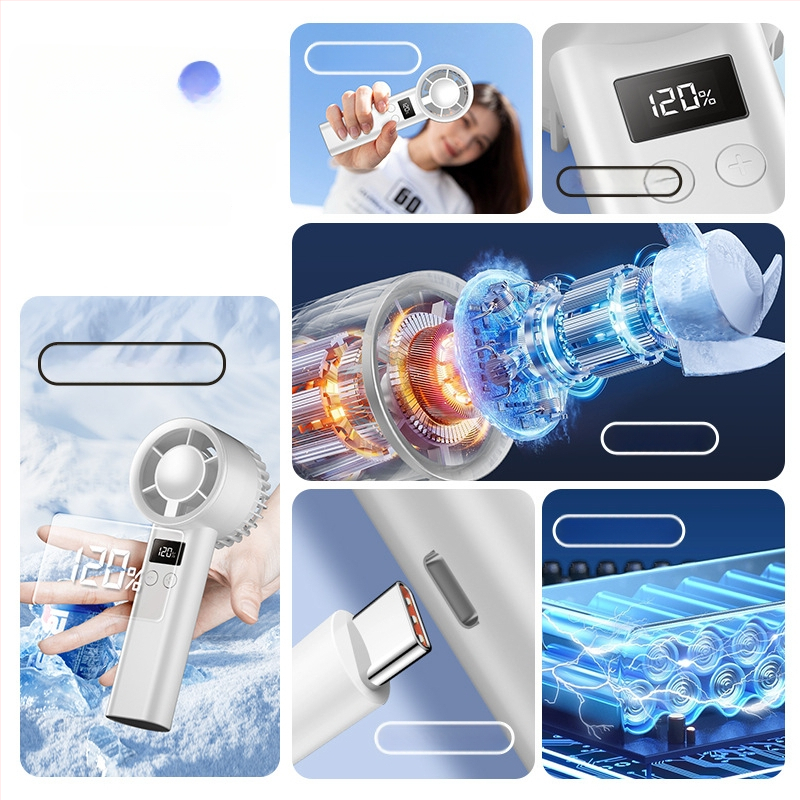 Käeshoitav USB ventilaator, 3 tiivad, sisseehitatud aku 1000–1200 mAh, USB toide, müratase alla 36 dB, 100 kiiruse taset