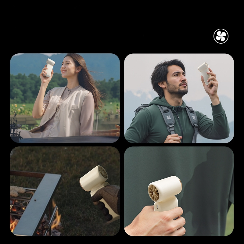 Käte USB ventilaator 6+ labadega, kõrge kiirusega mootor 20k rpm, sisseehitatud aku 2000–4000 mAh, 3 kiiruse seadistust, müratase alla 36 dB.