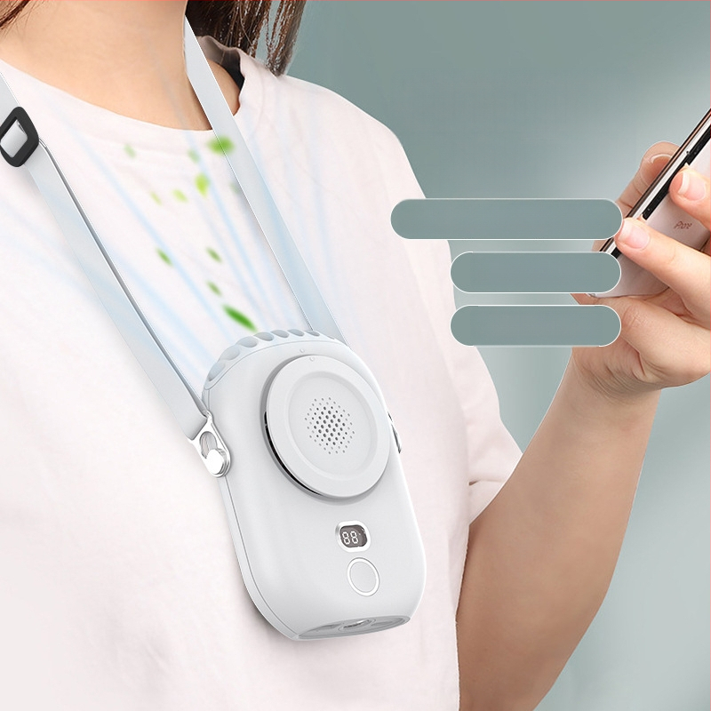 Kaela riputatav USB ventilaator bez lāpstiņām, iekšējā 2000–4000 mAh akumulatora, 5W, 3 ātrumi, LED-ekraan