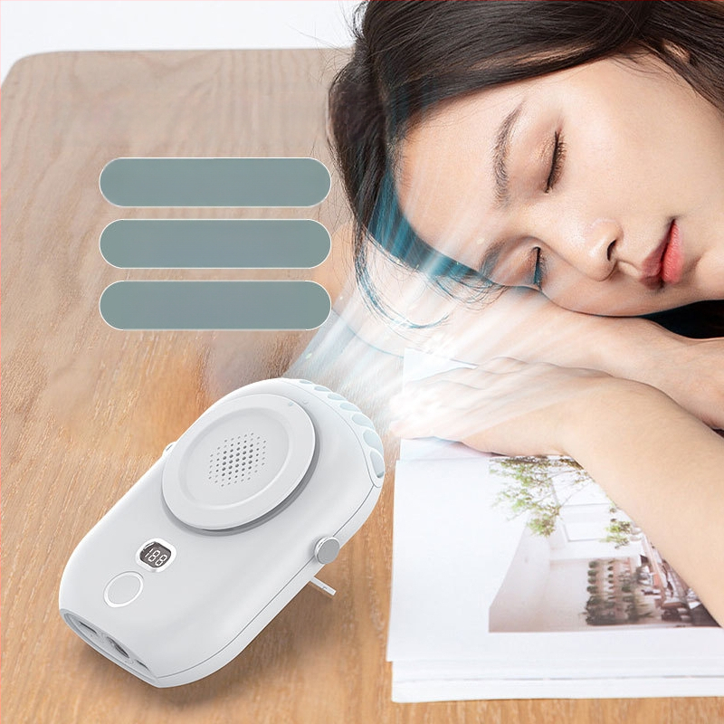 Kaela riputatav USB ventilaator bez lāpstiņām, iekšējā 2000–4000 mAh akumulatora, 5W, 3 ātrumi, LED-ekraan