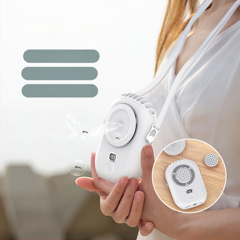 Kaela riputatav USB ventilaator bez lāpstiņām, iekšējā 2000–4000 mAh akumulatora, 5W, 3 ātrumi, LED-ekraan