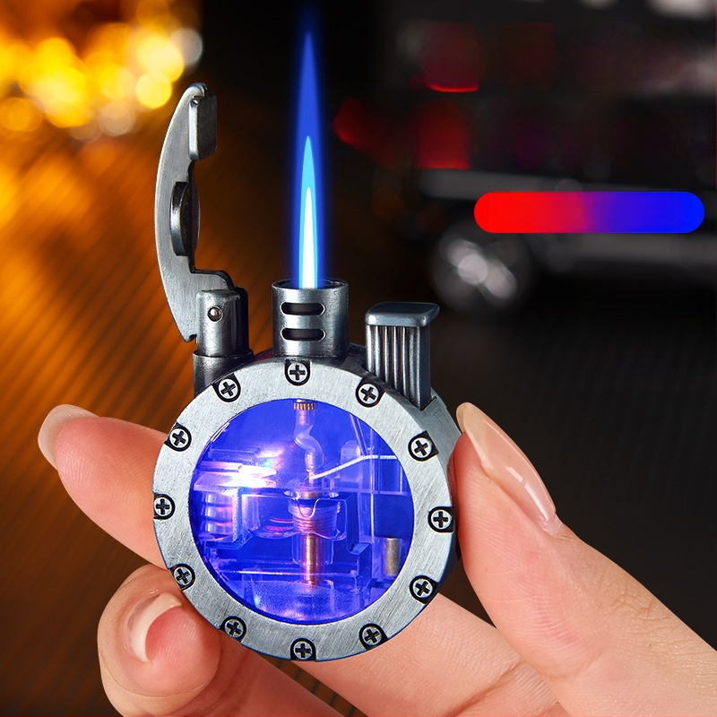 Metallist butaaniga LED-süütekas, tuulekindel, retro ümmarguse disain, trükitud logoga, pakendis 100 tk