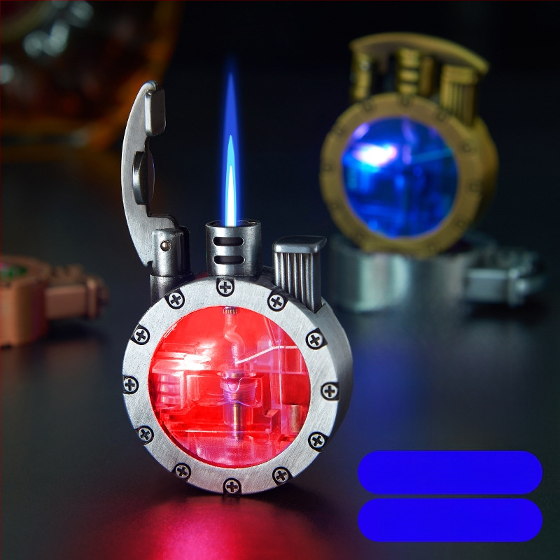 Metallist butaaniga LED-süütekas, tuulekindel, retro ümmarguse disain, trükitud logoga, pakendis 100 tk