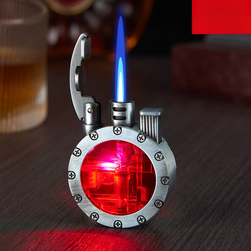 Metallist butaaniga LED-süütekas, tuulekindel, retro ümmarguse disain, trükitud logoga, pakendis 100 tk