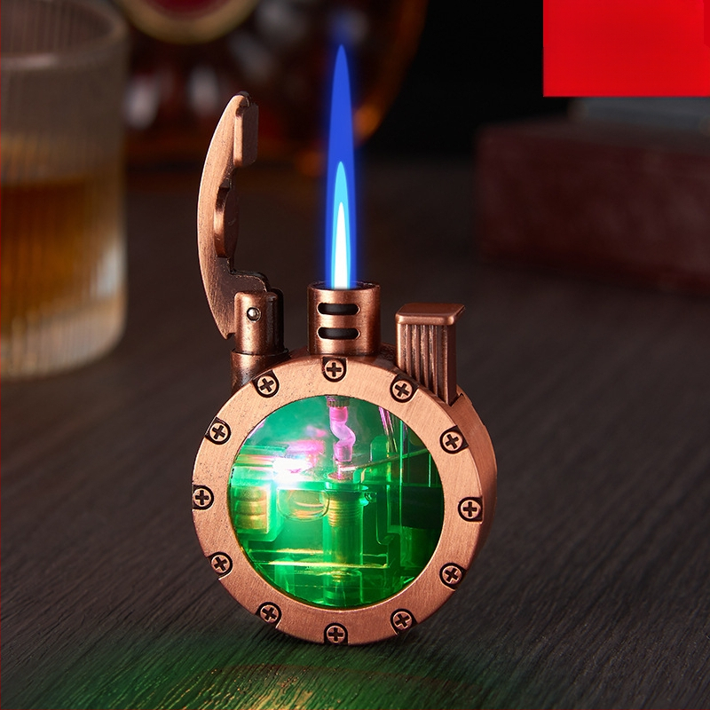 Metallist butaaniga LED-süütekas, tuulekindel, retro ümmarguse disain, trükitud logoga, pakendis 100 tk