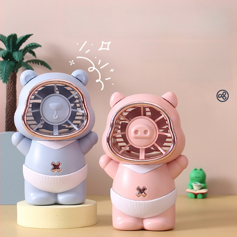 USB käsiventilaator armas loomade kujundusega ja värvilise öövalgustusega; 5 labad; 4 kiirust; sisseehitatud aku 300–500 mAh; USB laadimine; müratase 36–45 dB.