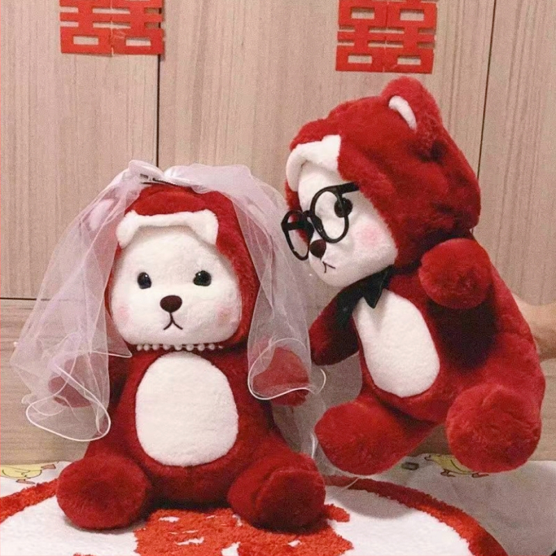 Santuokų pliušinių lėlyčių pora - aukštos kokybės mielos meškiukų pagalvėlės jaunavedžiams - užpildas PP medvilnė, trumpas minkštas pliušas, dovanų dėžutės pakuotė