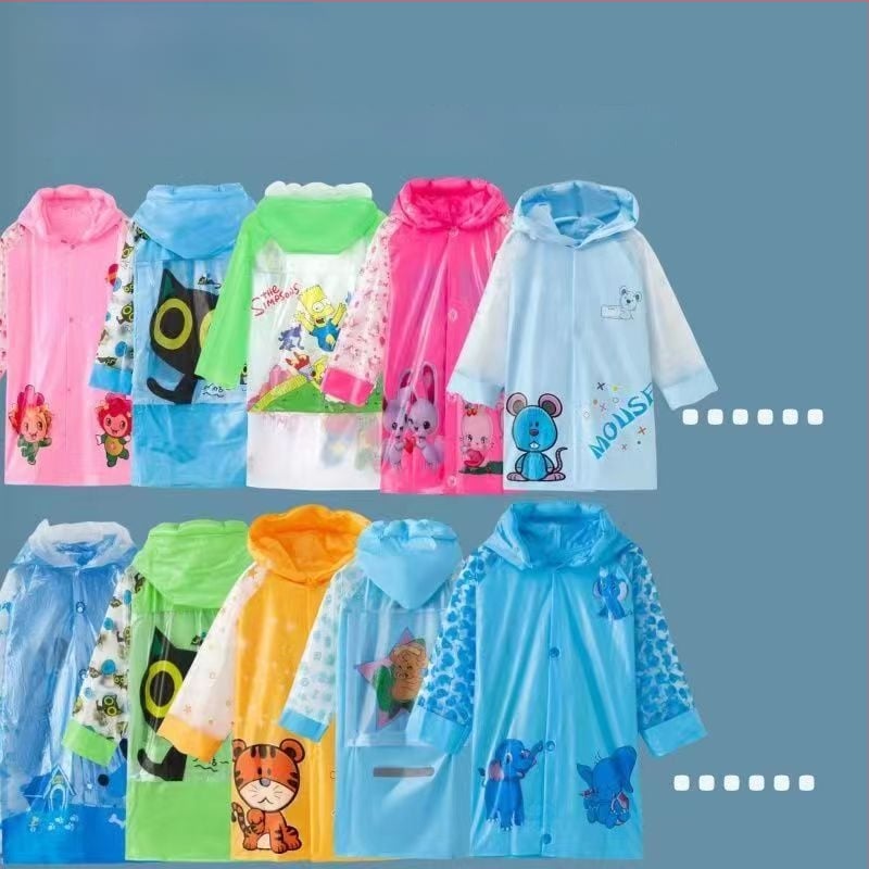 Laste poncho multikas stiiliga, EVA kangas, korduvkasutatav, mõeldud ühe lapse jaoks matkamiseks