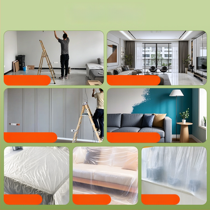 Dulkėms atspari plėvelė baldams, prietaisams ir automobiliams; medžiaga PE; storis 0,06 mikronai; vandens klijai; Washi juostelės pagrindas; popierinis vamzdelio centras; vienkartinis naudojimas