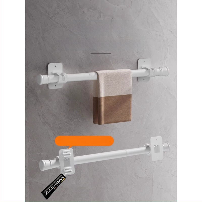 Bez vrtania: Kúpeľňový úložný systém s pevným lepidlom, vysúvacia tyč na uteráky a tyč na sprchový záves