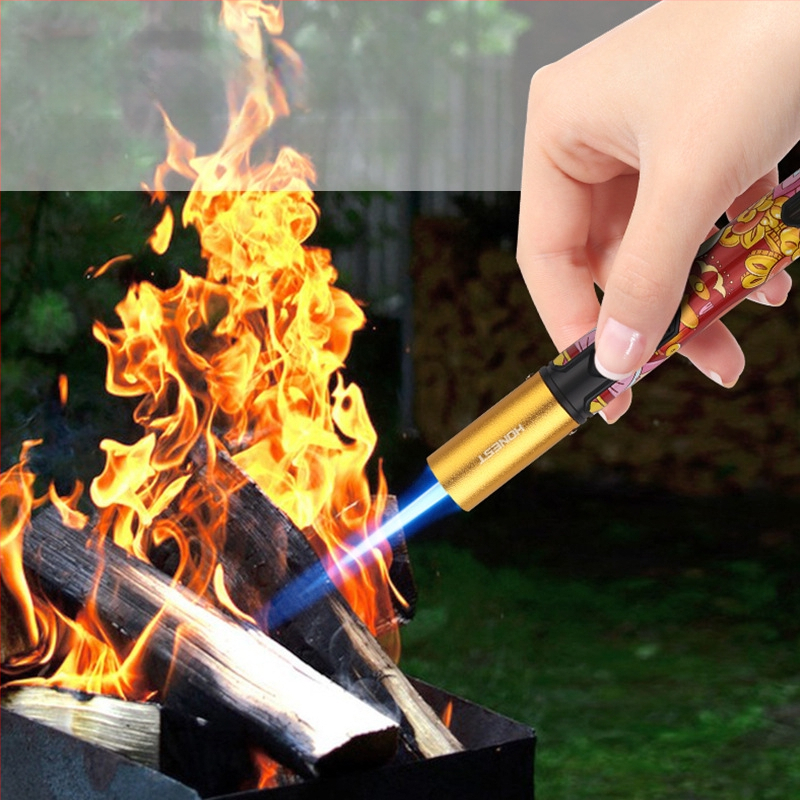 Aizdedzinātājs - garš rokturis, vēja izturīgs, butāns (metāla korpuss)