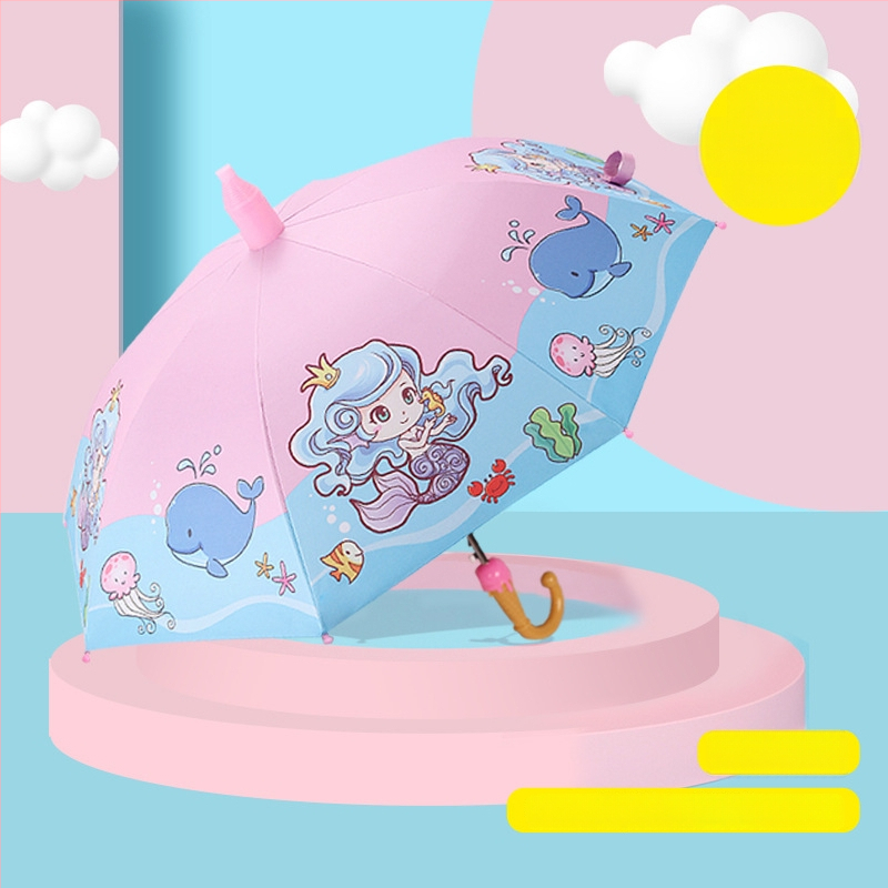 Lastele mõeldud pikkade käepidemetega vihmavari, vinüül 210T kangas, UPF >50, 8 terasest ribad, manuaalne avamine ja sulgemine