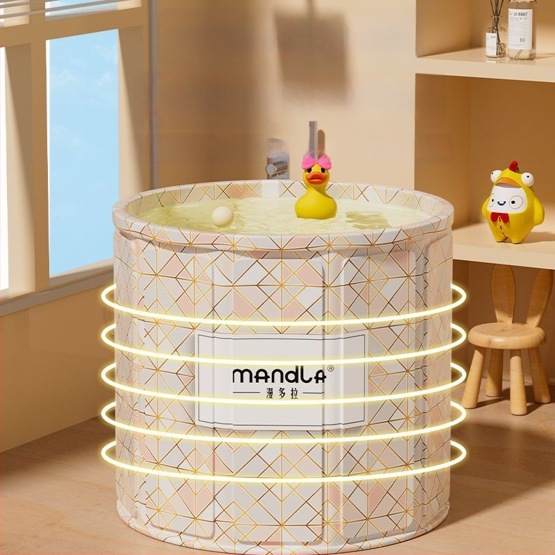 Sulankstoma suaugusiųjų vonios kibiras — namų naudojimui pilnam panardinimui, su pastovia temperatūra; medžiagos: tanki plokštė, perlų medvilnė, Oxford audinys, PVC