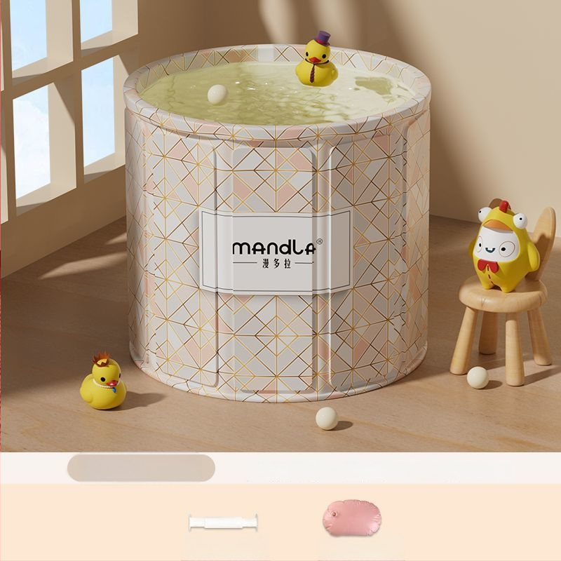 Sulankstoma suaugusiųjų vonios kibiras — namų naudojimui pilnam panardinimui, su pastovia temperatūra; medžiagos: tanki plokštė, perlų medvilnė, Oxford audinys, PVC